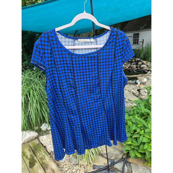 Maria Gabrielle Tops - Maria Gabrielle Womens 2XBlue Black Polka Dot Short Sleeve Scoop Neck Blouse Top